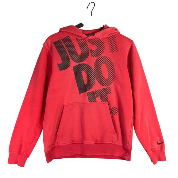 Nike Just Do It Red Hoodie Medium Pullover Sweatshirt Swoosh Logo Graphic - Picture 1 of 12
